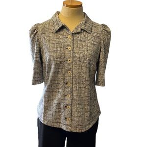 Anthropologie Vanessa Virginia Short Sleeve Button-Up Top, Gray, Small